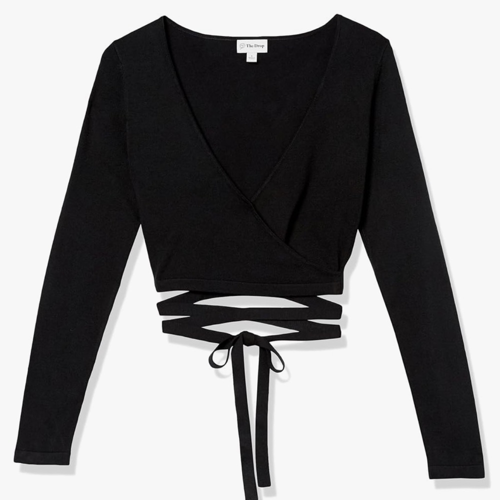 The Drop Women's Tiana Sweater Wrap Top, black, medium
